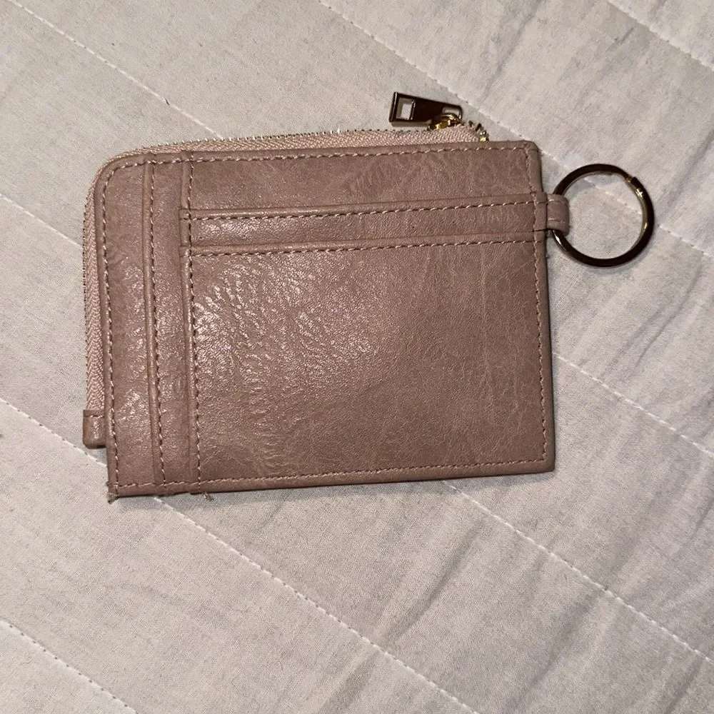 Mudd Dusty Pink Gold Tone Key Ring Card Coin Case Small Wallet
